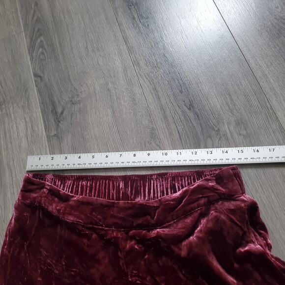 Sundance Pants Velvet Women XS Burgundy Pull On Elastic Waist Wide Leg Crushed - Picture 4 of 9